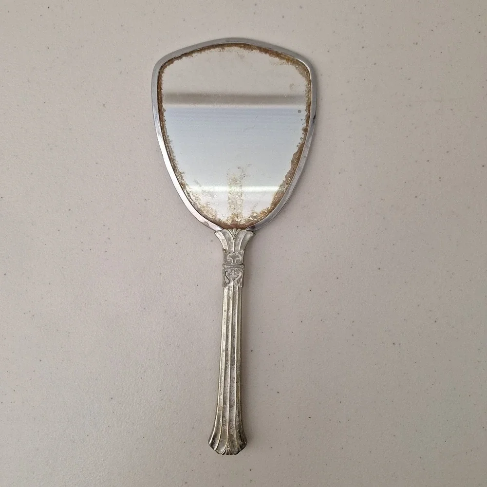 Vintage Bird and Floral Hand Mirrors, Bakelite Wood & Metal, Tallest 11.25